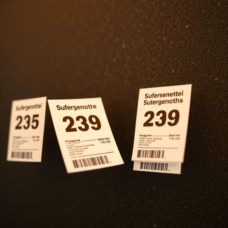 Etichete de preț dintr-un supermarket românesc în lumină caldă aurie, fotografie editorial-corporativă