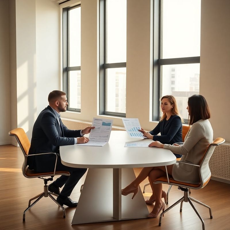Trei profesioniști la o masă minimalistă într-un birou luminos din Constanța, verificând rapoarte financiare tipărite